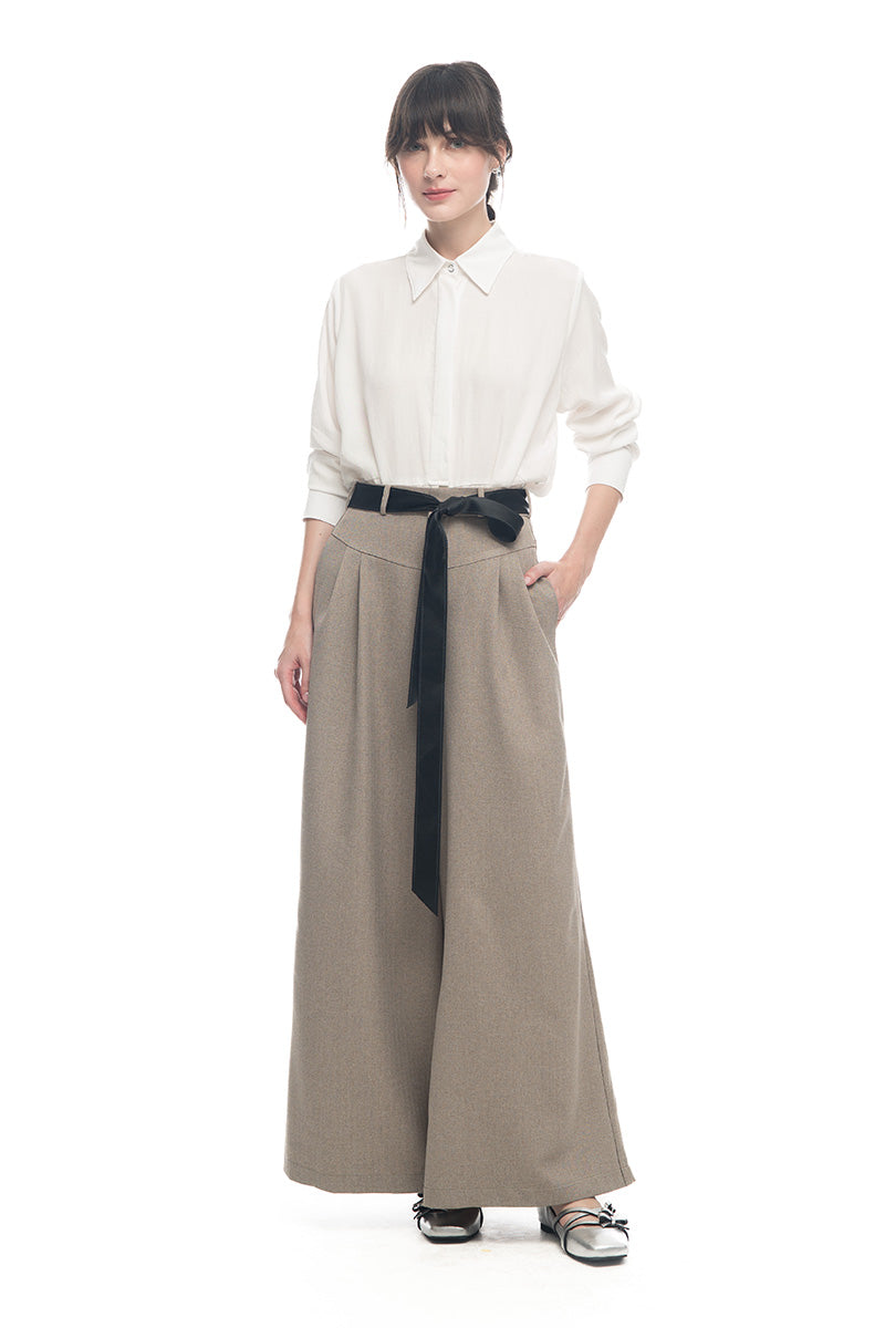 Bow Sash Wide Leg Pants In Taupe