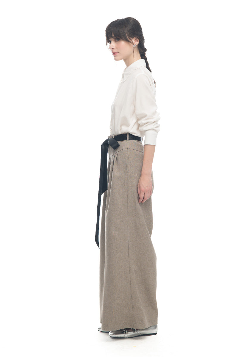 Bow Sash Wide Leg Pants In Taupe
