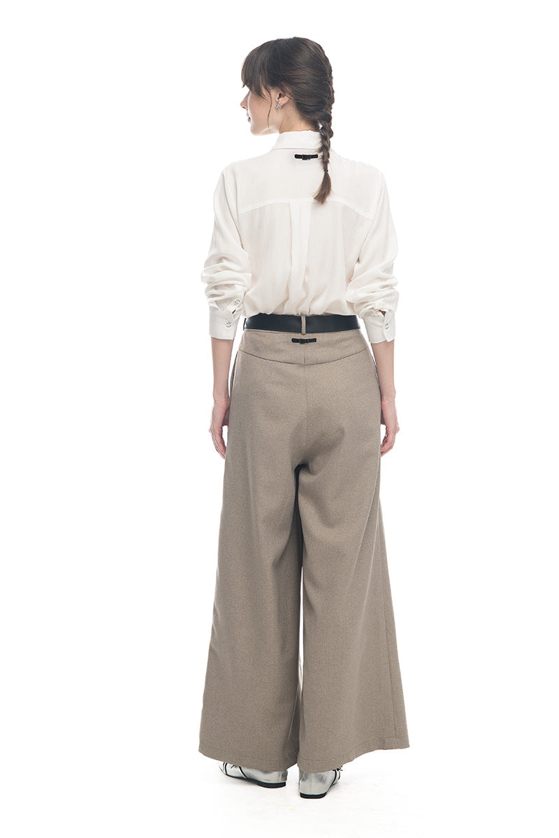 Bow Sash Wide Leg Pants In Taupe