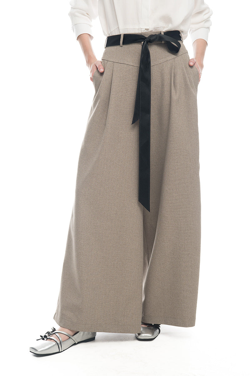Bow Sash Wide Leg Pants In Taupe