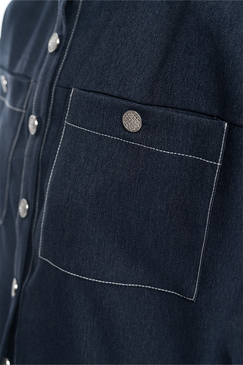 Cap-Sleeved Utility Top In Denim Blue