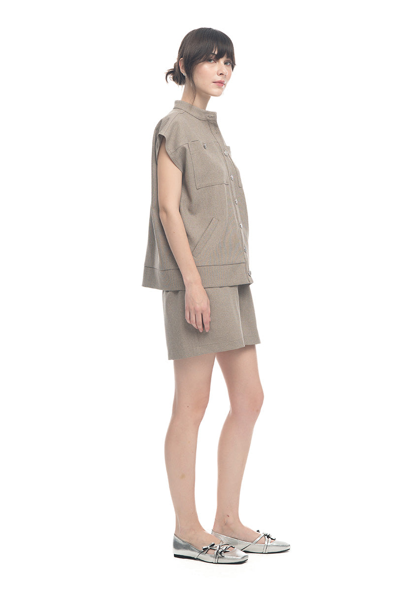 Cap-Sleeved Utility Top In Taupe