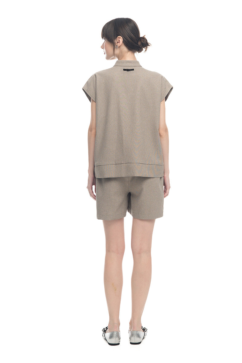 Cap-Sleeved Utility Top In Taupe