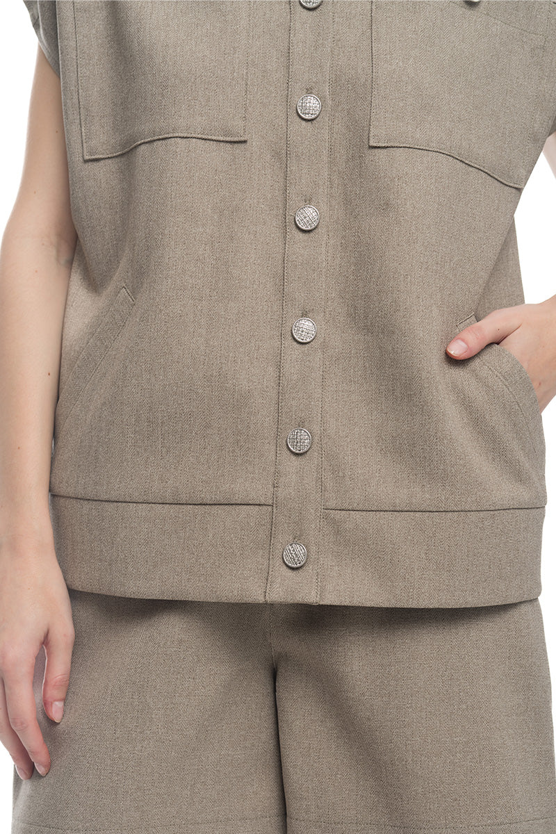 Cap-Sleeved Utility Top In Taupe