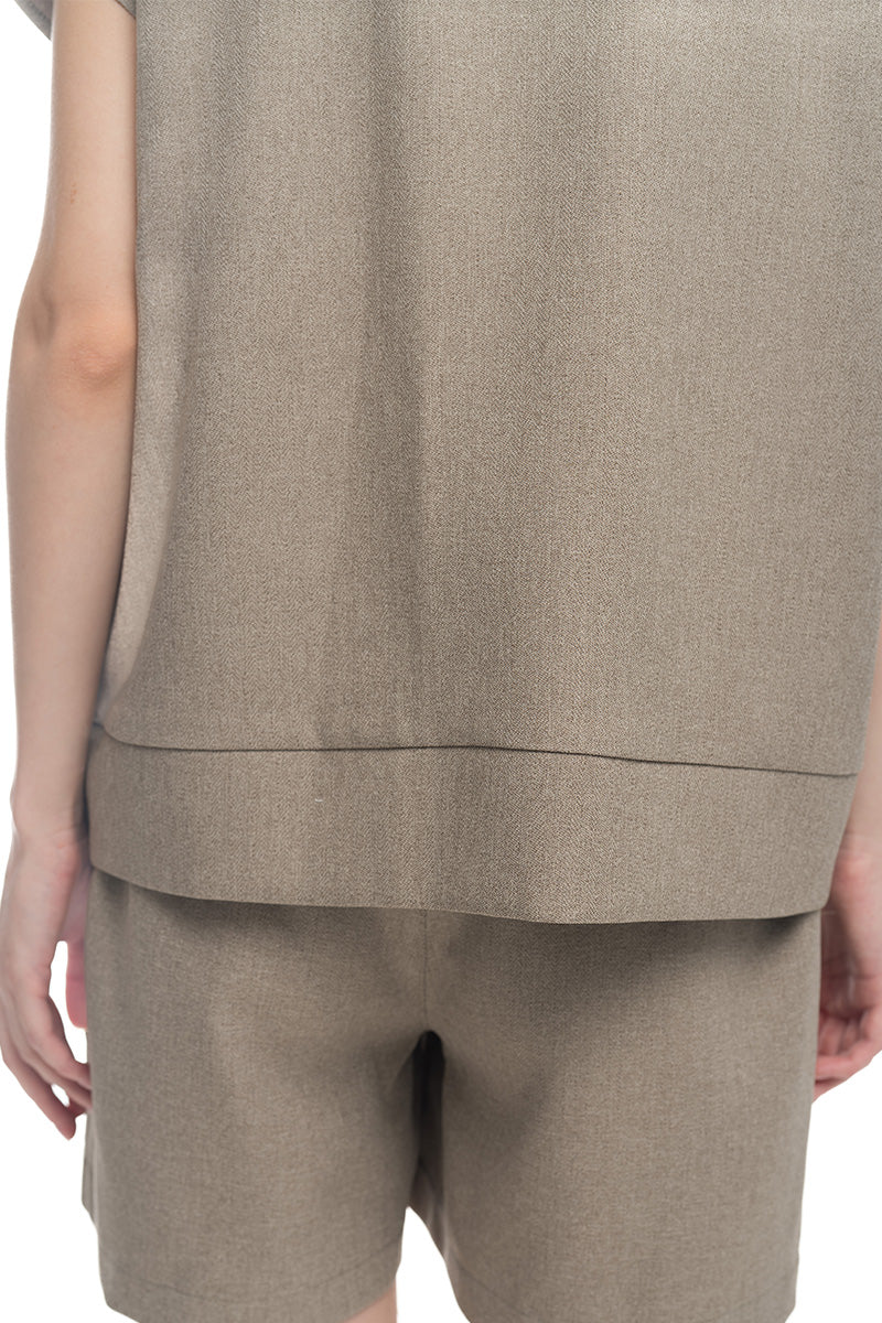 Cap-Sleeved Utility Top In Taupe