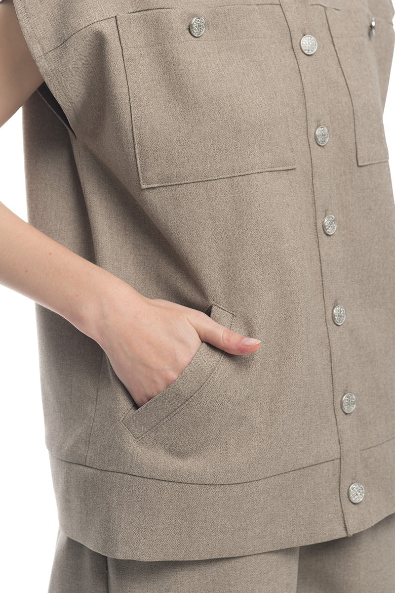 Cap-Sleeved Utility Top In Taupe
