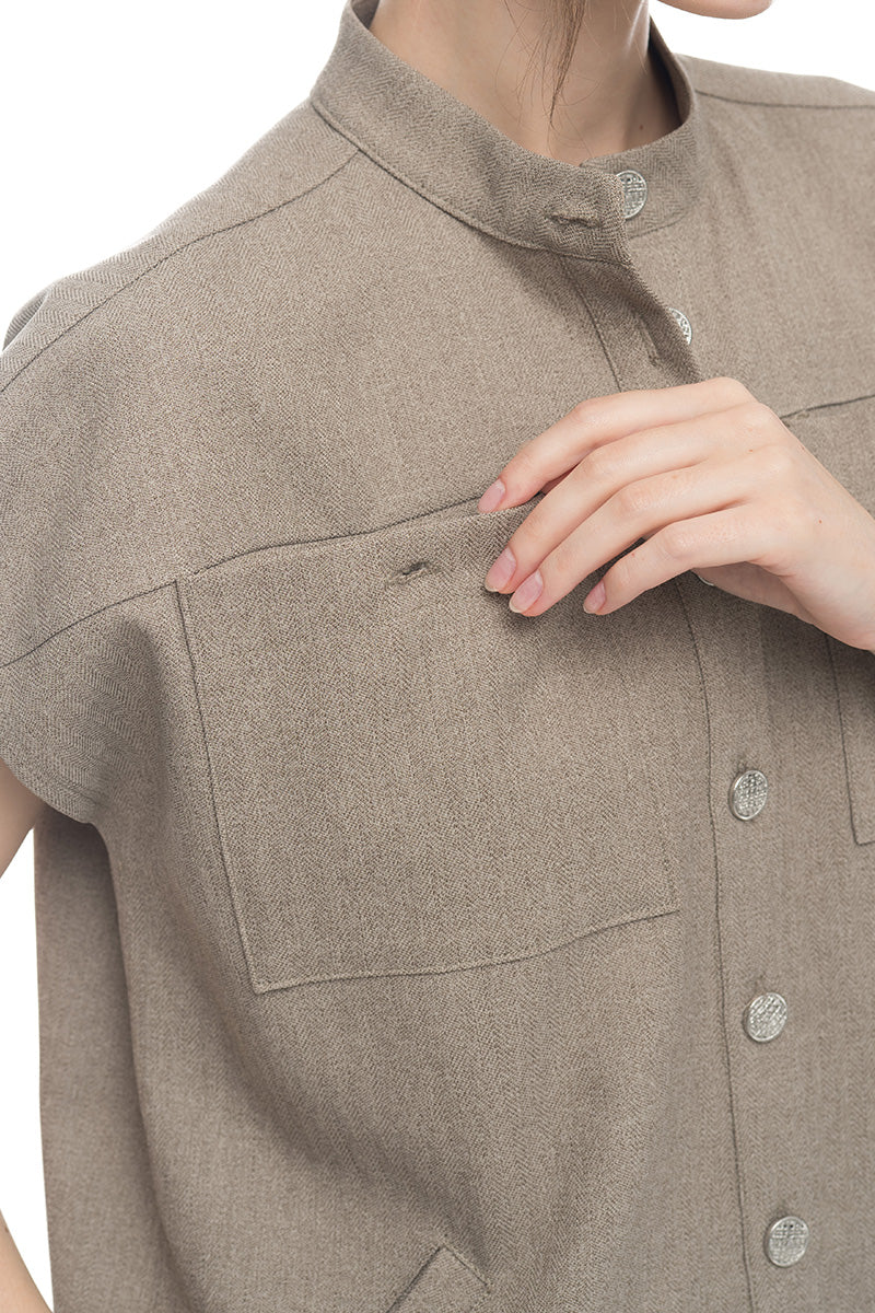 Cap-Sleeved Utility Top In Taupe