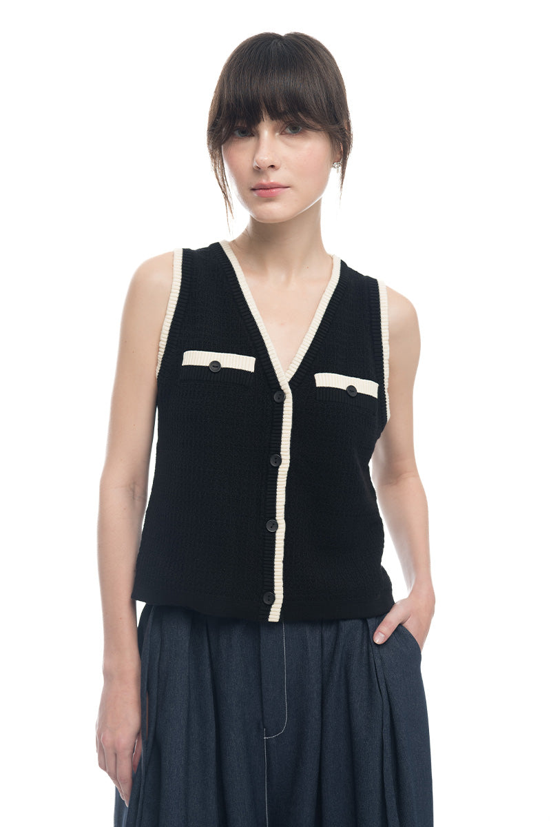 Knitted Top With Contrast Piping In Black
