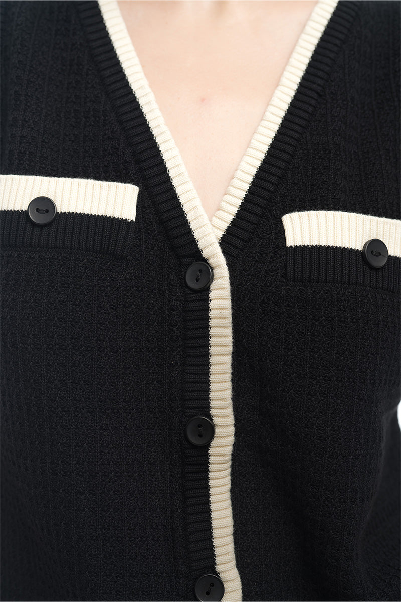 Knitted Top With Contrast Piping In Black