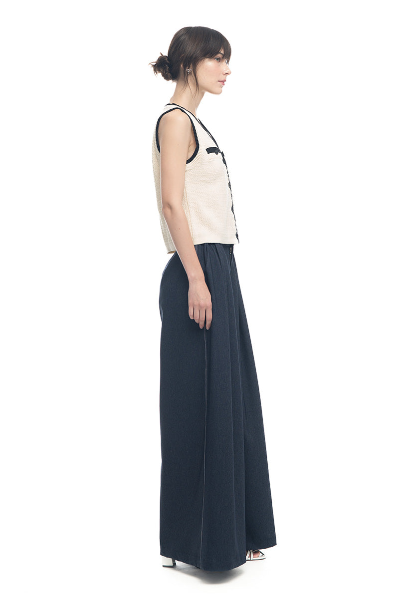 Knitted Top With Contrast Piping In Ivory