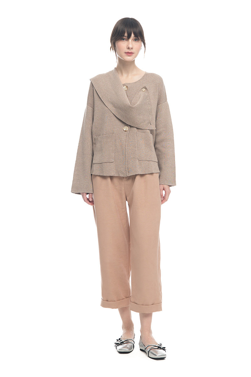 Knitted Top With Detachable Shawl In Latte Brown