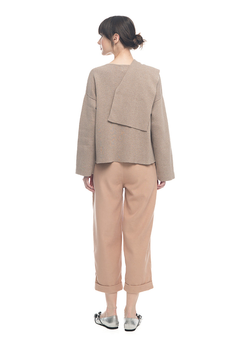 Knitted Top With Detachable Shawl In Latte Brown
