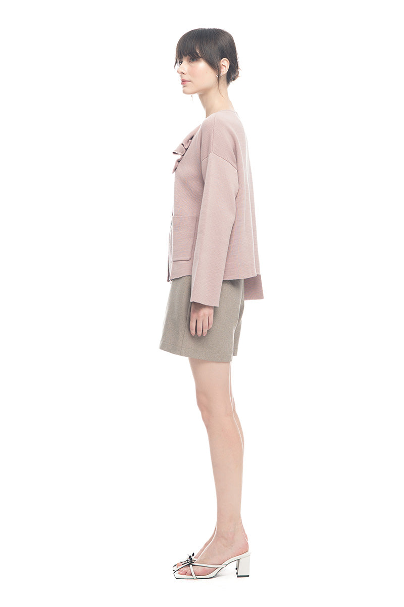 Knitted Top With Detachable Shawl In Mauve Pink