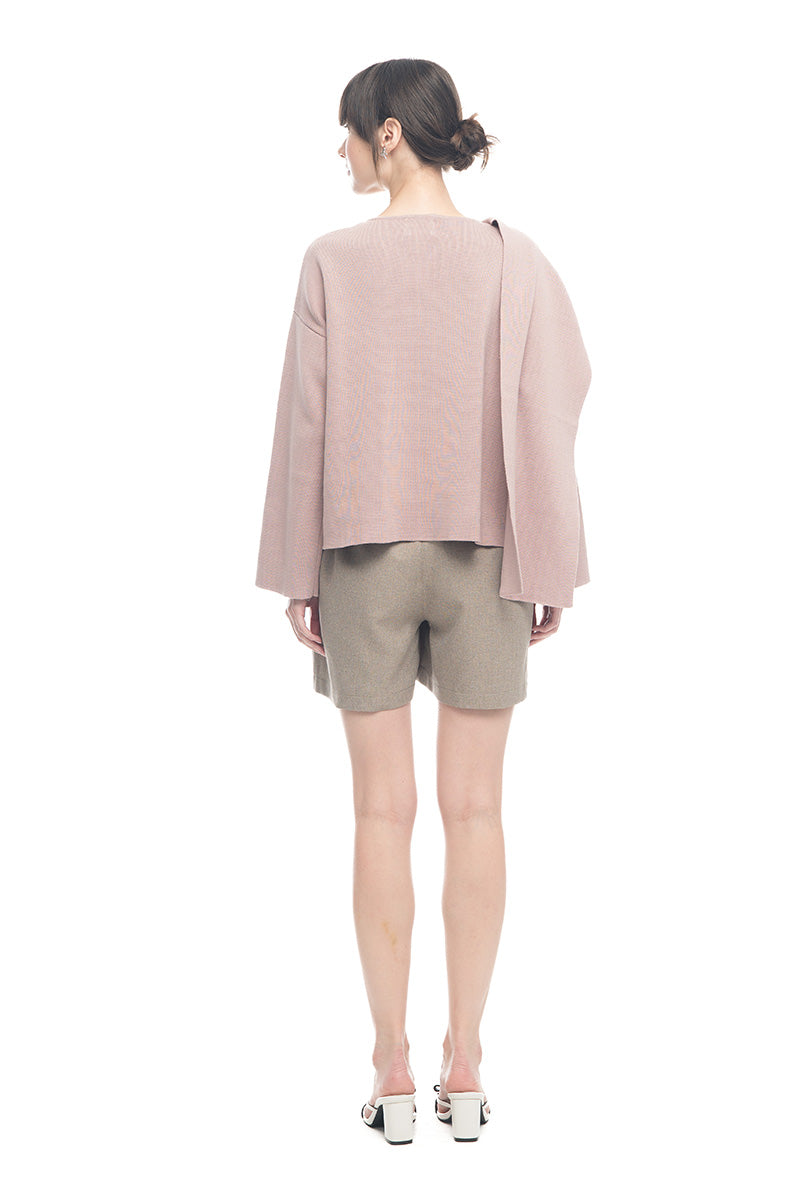Knitted Top With Detachable Shawl In Mauve Pink
