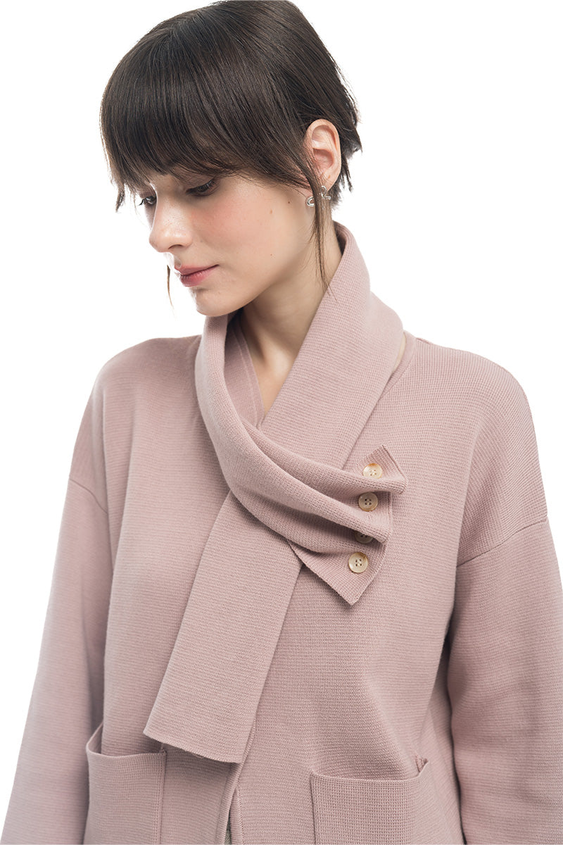 Knitted Top With Detachable Shawl In Mauve Pink