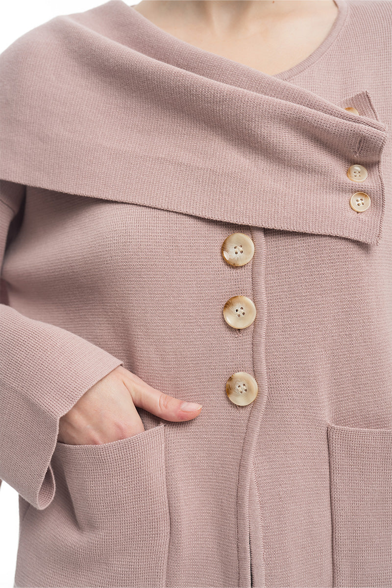Knitted Top With Detachable Shawl In Mauve Pink