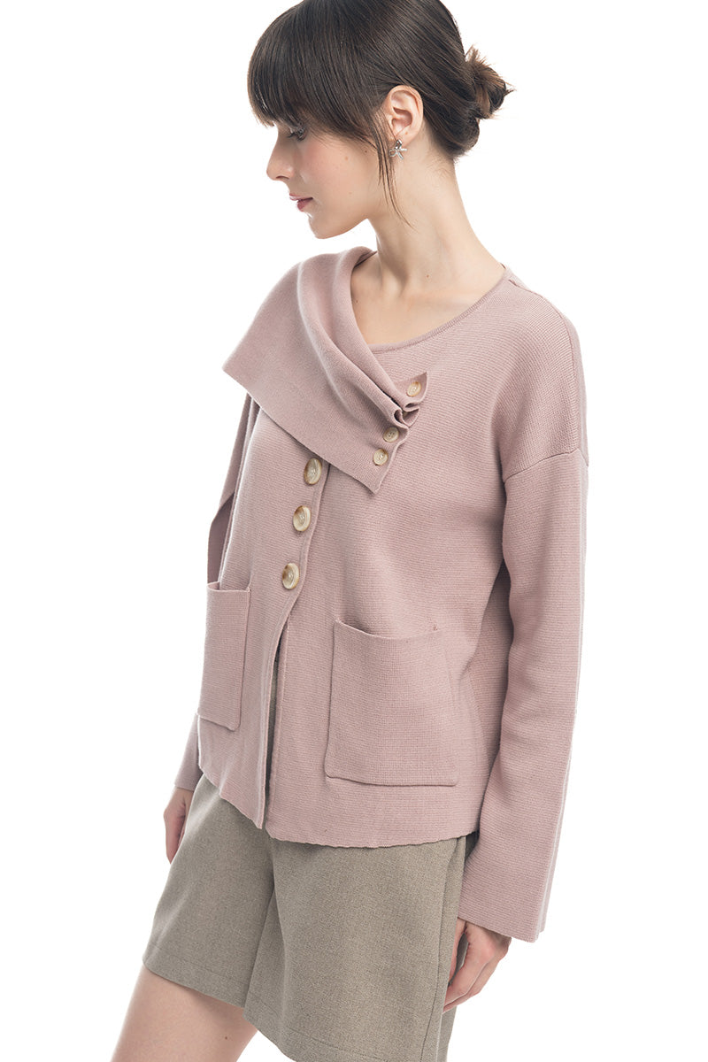Knitted Top With Detachable Shawl In Mauve Pink