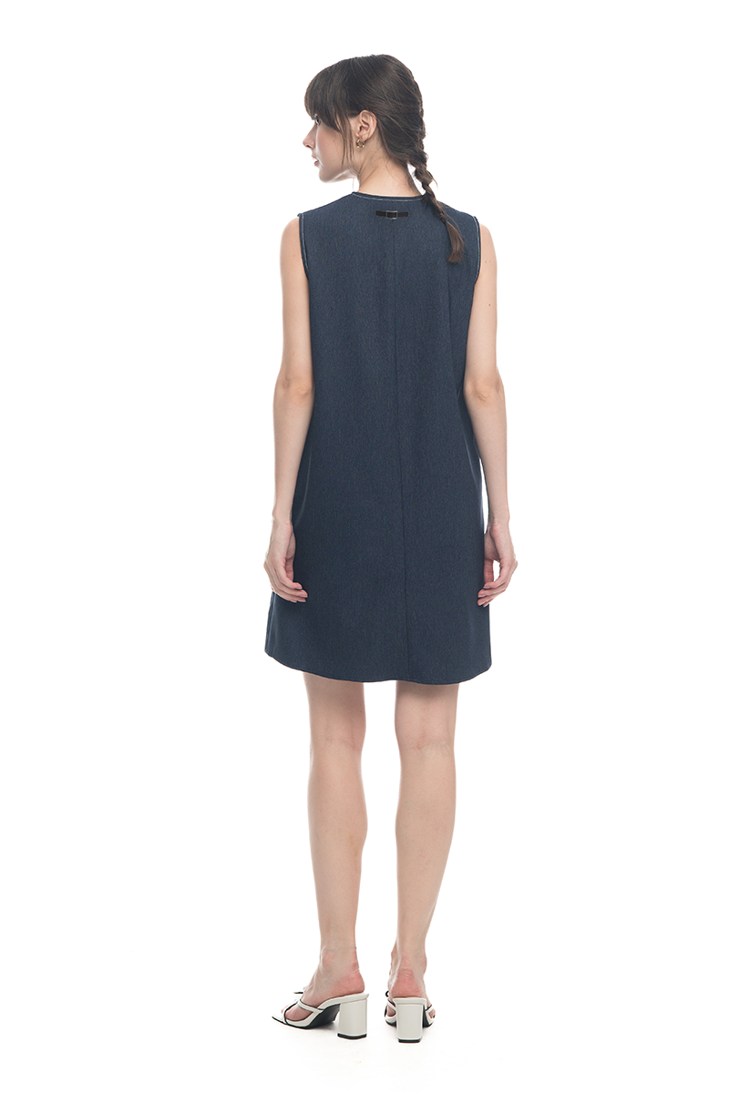 Lace-Up Ribbon Dress In Denim Blue