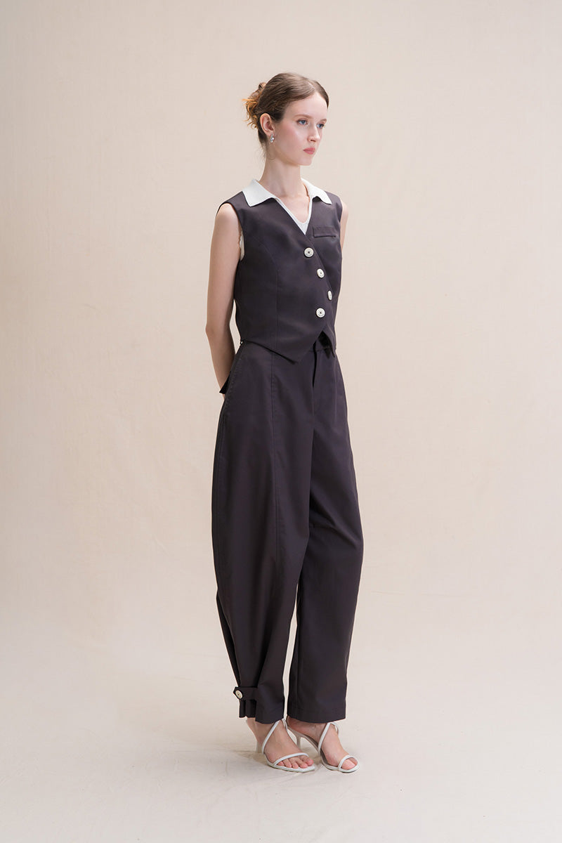 Asymmetric Buttoned Vest In Graphite