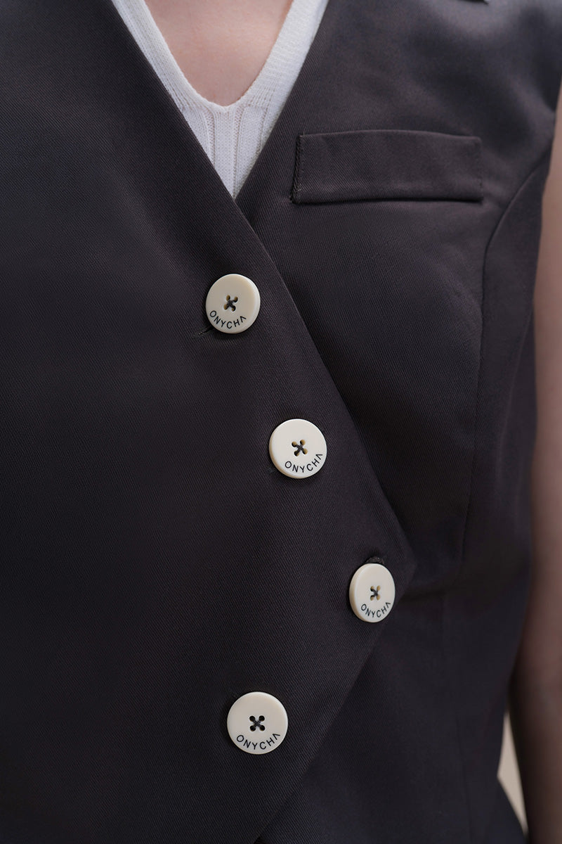 Asymmetric Buttoned Vest In Graphite