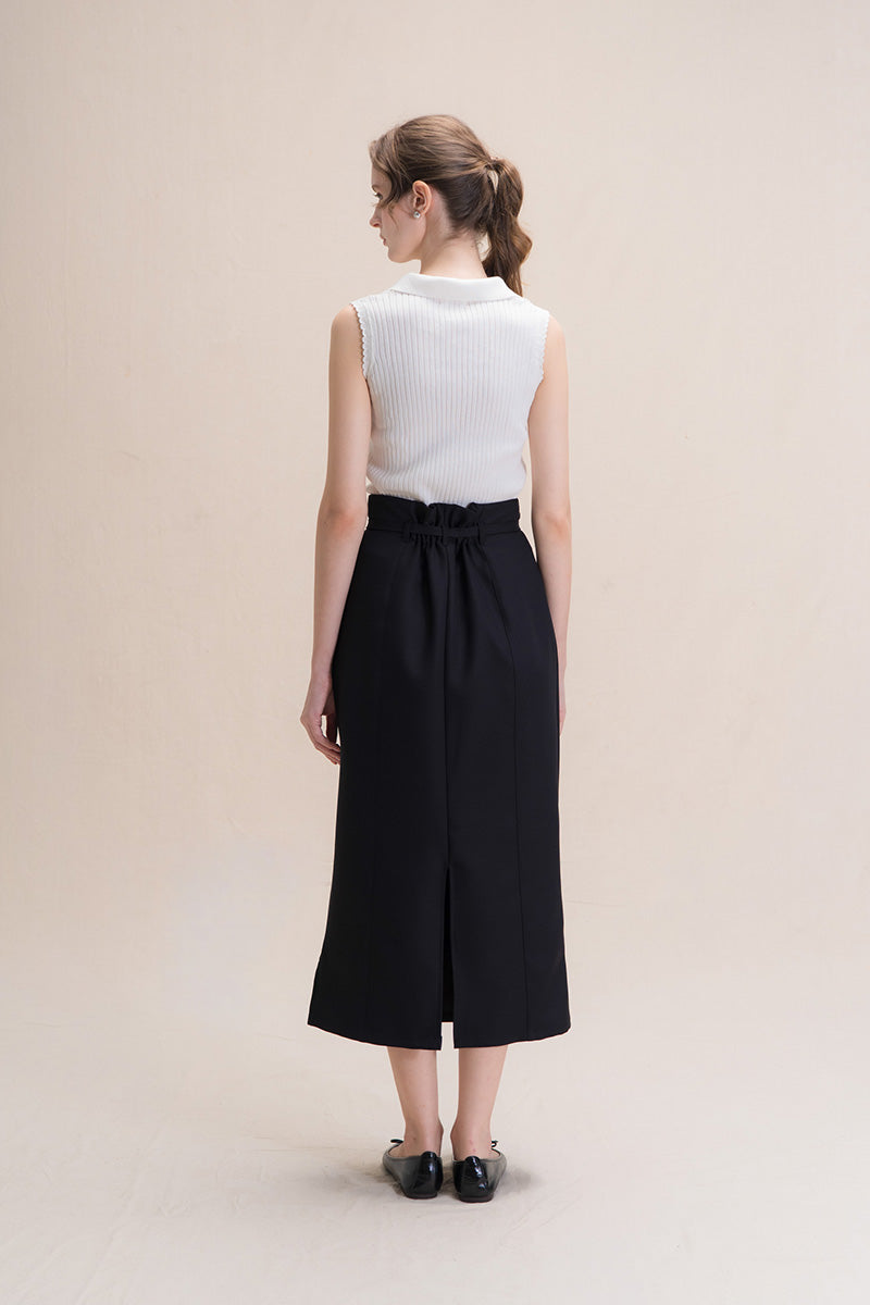 Asymmetric Wrap Midi Skirt In Black