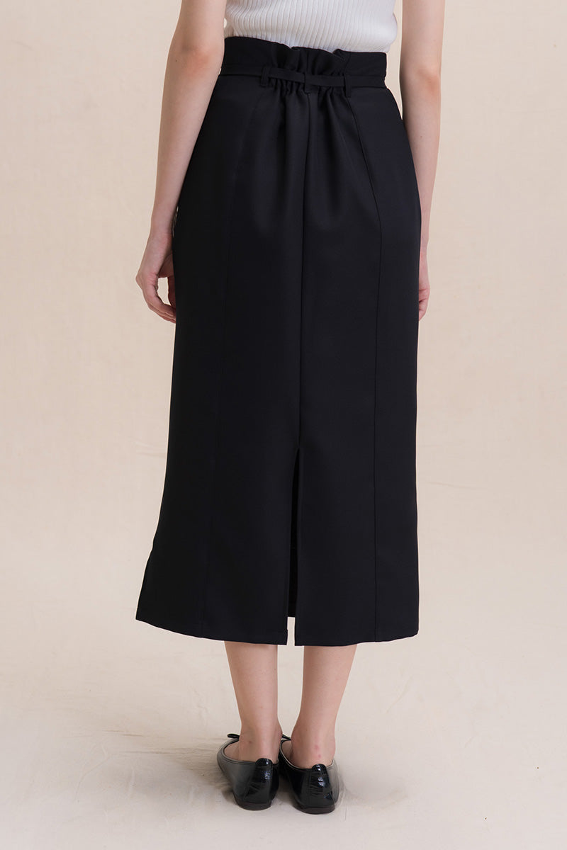 Asymmetric Wrap Midi Skirt In Black