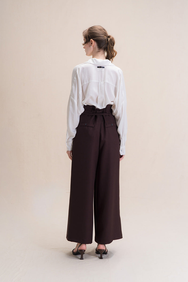 Asymmetric Wrap Wide Leg Pants In Dark Brown
