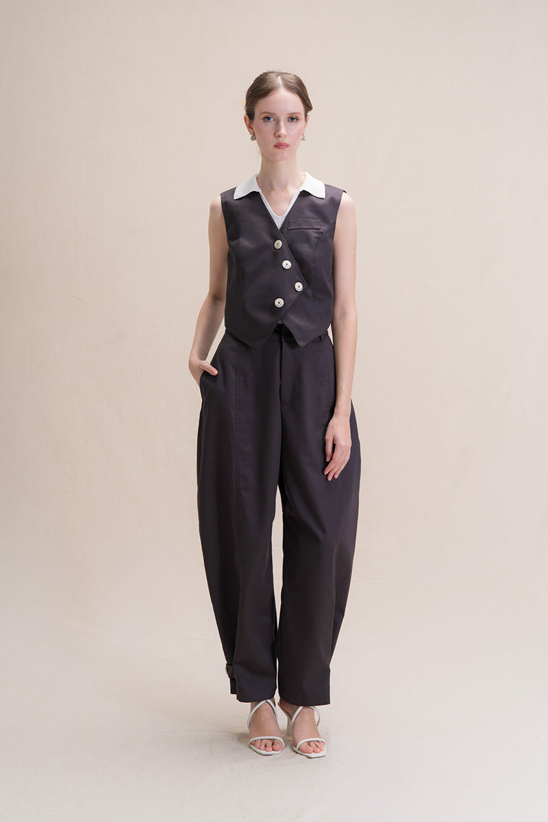 Barrel Pants With Ankle Button Details In Graphite