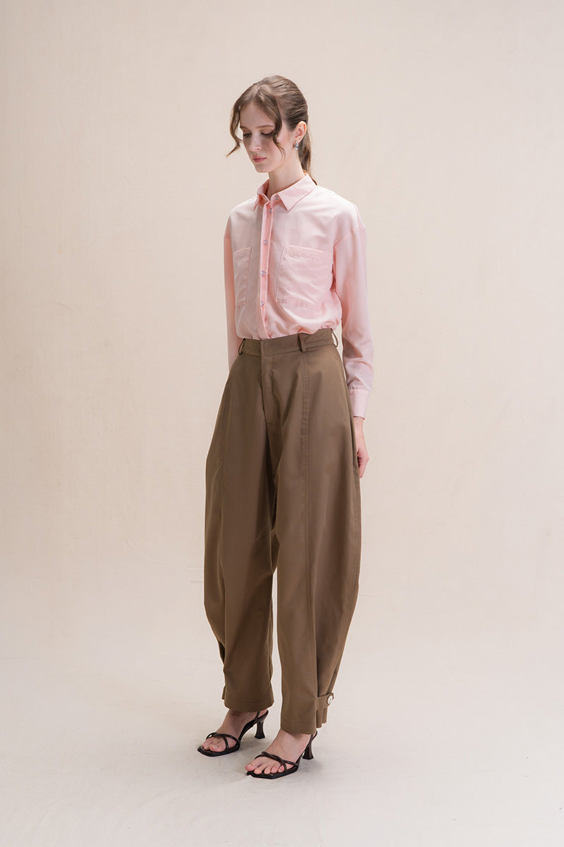 Barrel Pants With Ankle Button Details In Toffee Brown