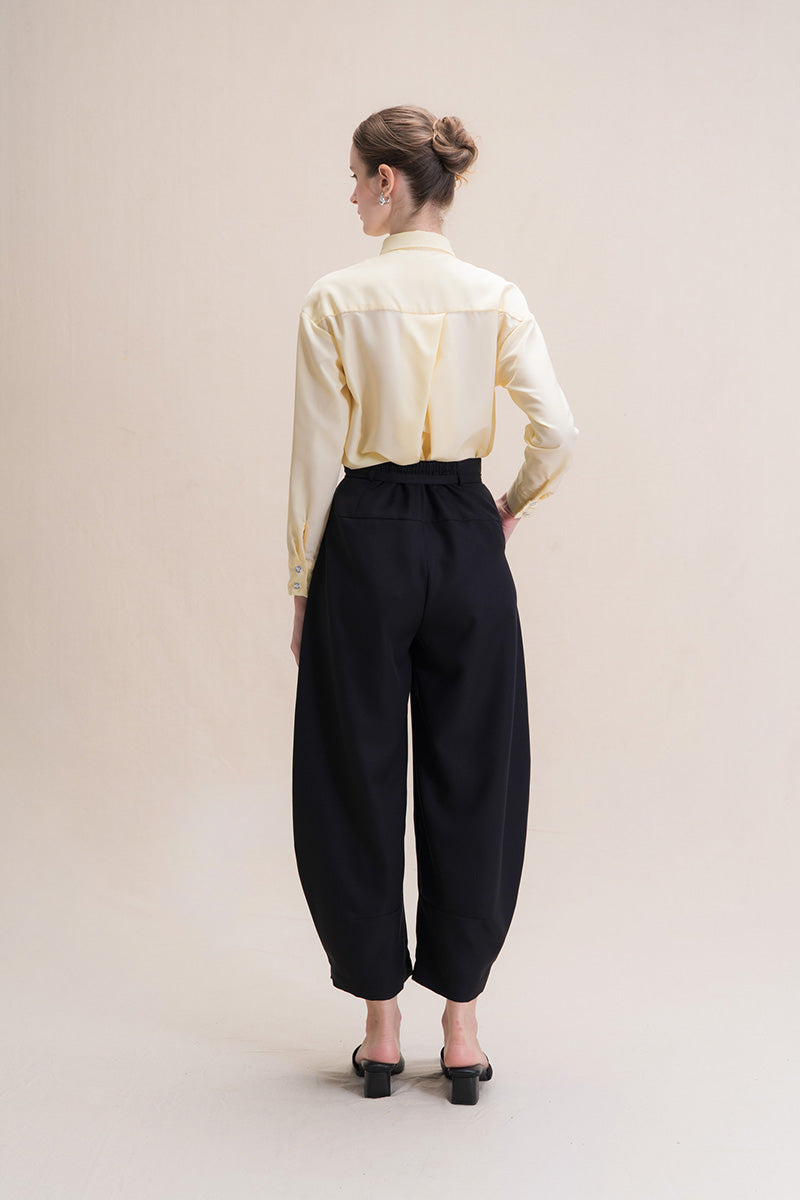 Barrel Pants With Buckle Belt And Side Stripes In Black