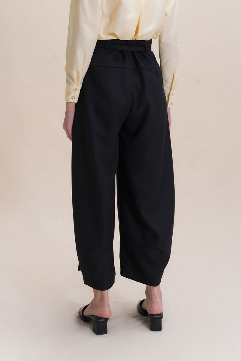 Barrel Pants With Buckle Belt And Side Stripes In Black