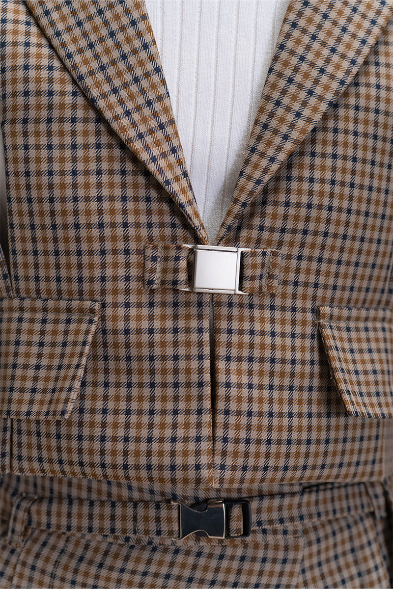 Buckle Cropped Blazer In Brown Houndstooth