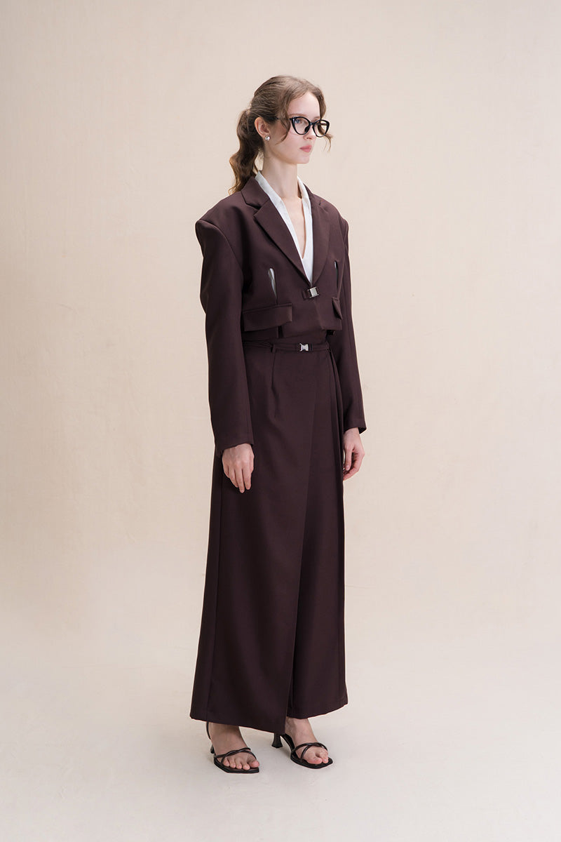 Buckle Cropped Blazer In Dark Brown