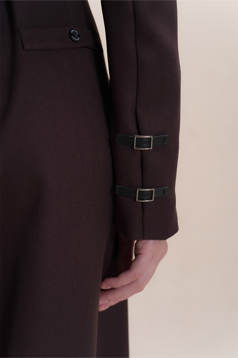 Buckle Cropped Blazer In Dark Brown