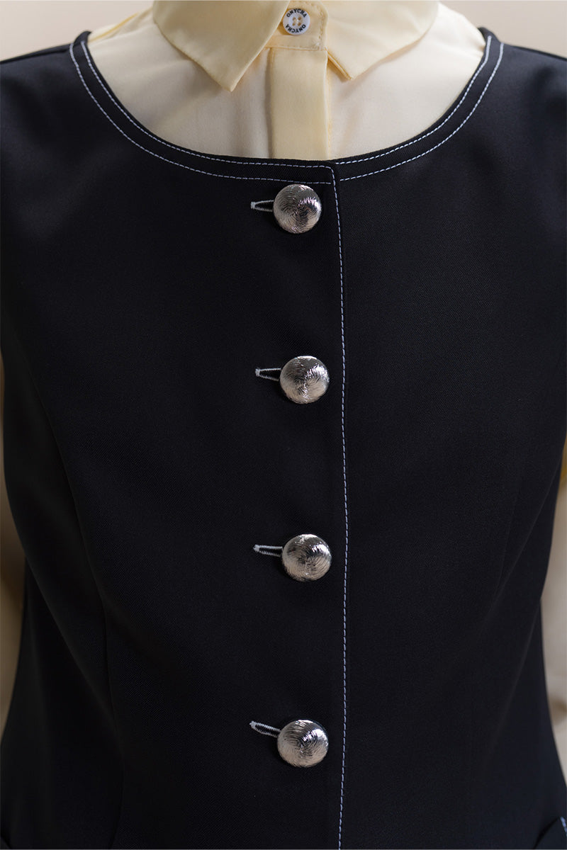 Contrast Topstitch Vest In Black