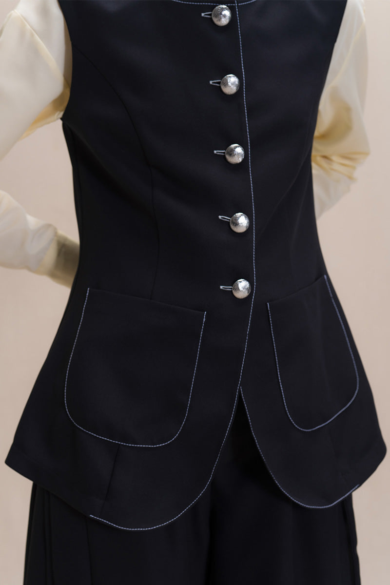 Contrast Topstitch Vest In Black