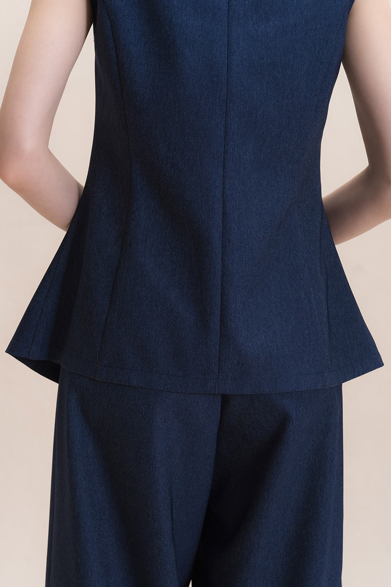 Contrast Topstitch Vest In Denim Blue