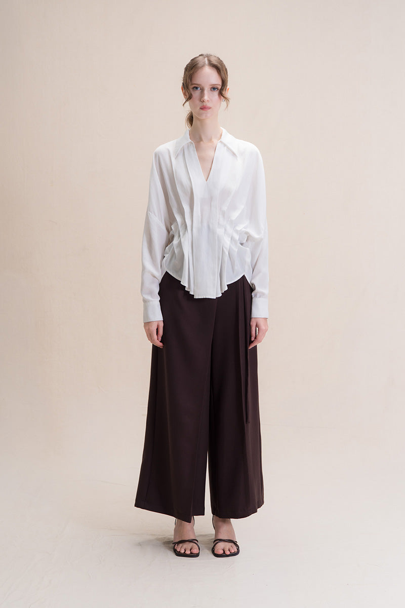 Pleated Shirt In White Tencel