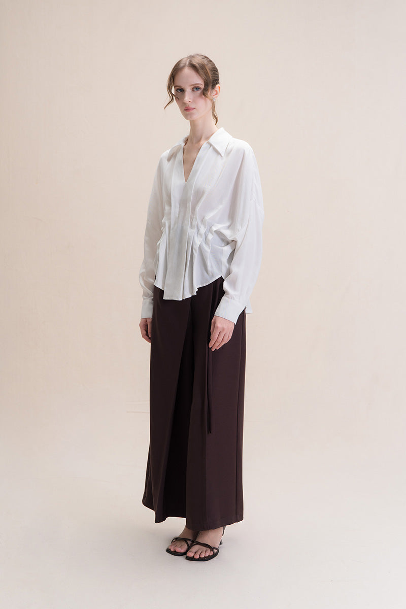 Pleated Shirt In White Tencel