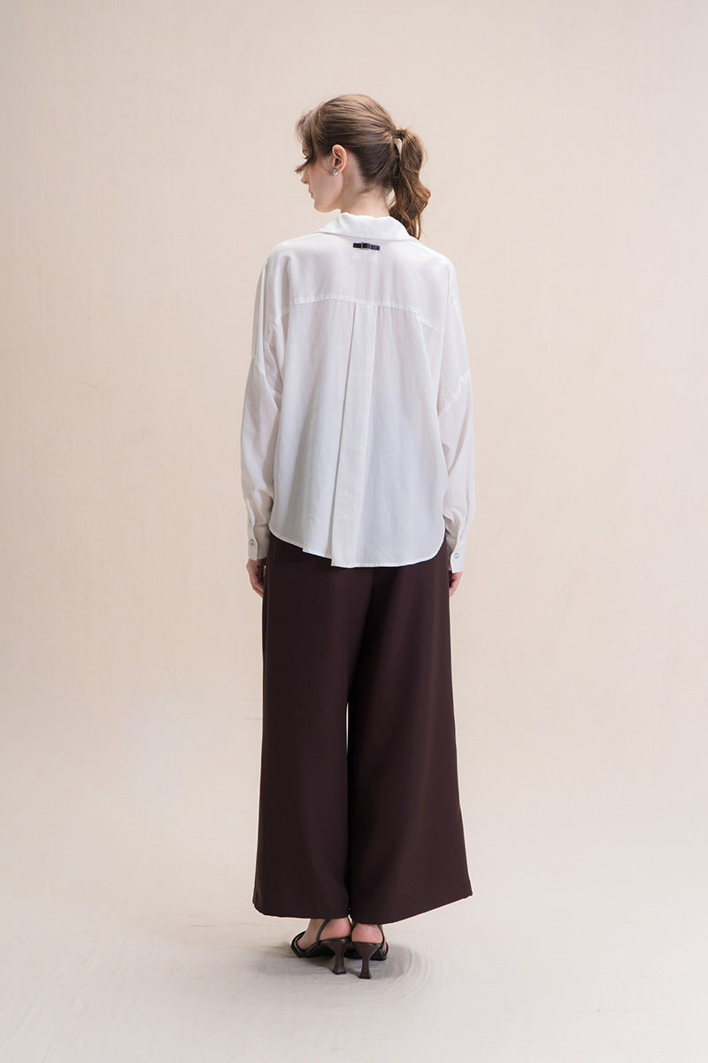 Pleated Shirt In White Tencel