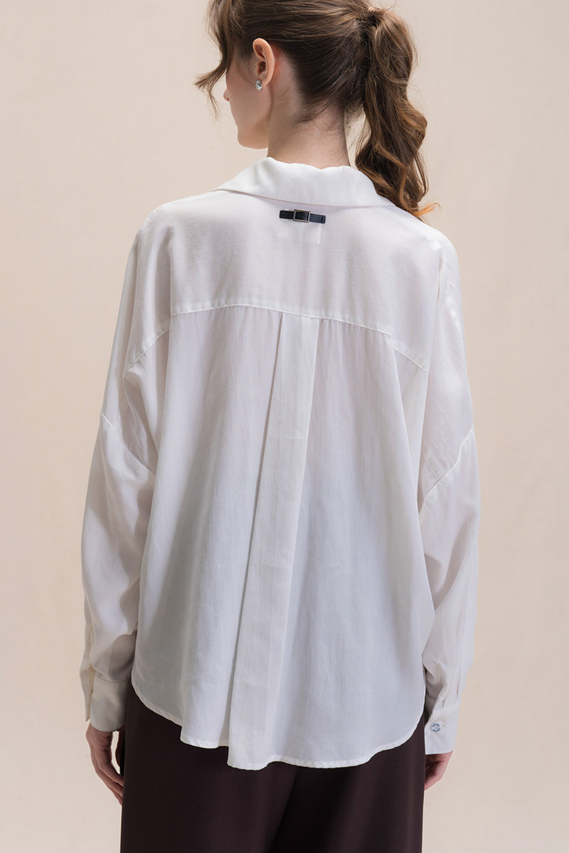 Pleated Shirt In White Tencel