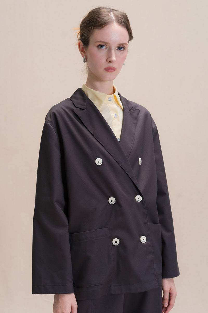Relaxed Fit Blazer With Statement Buttons In Graphite