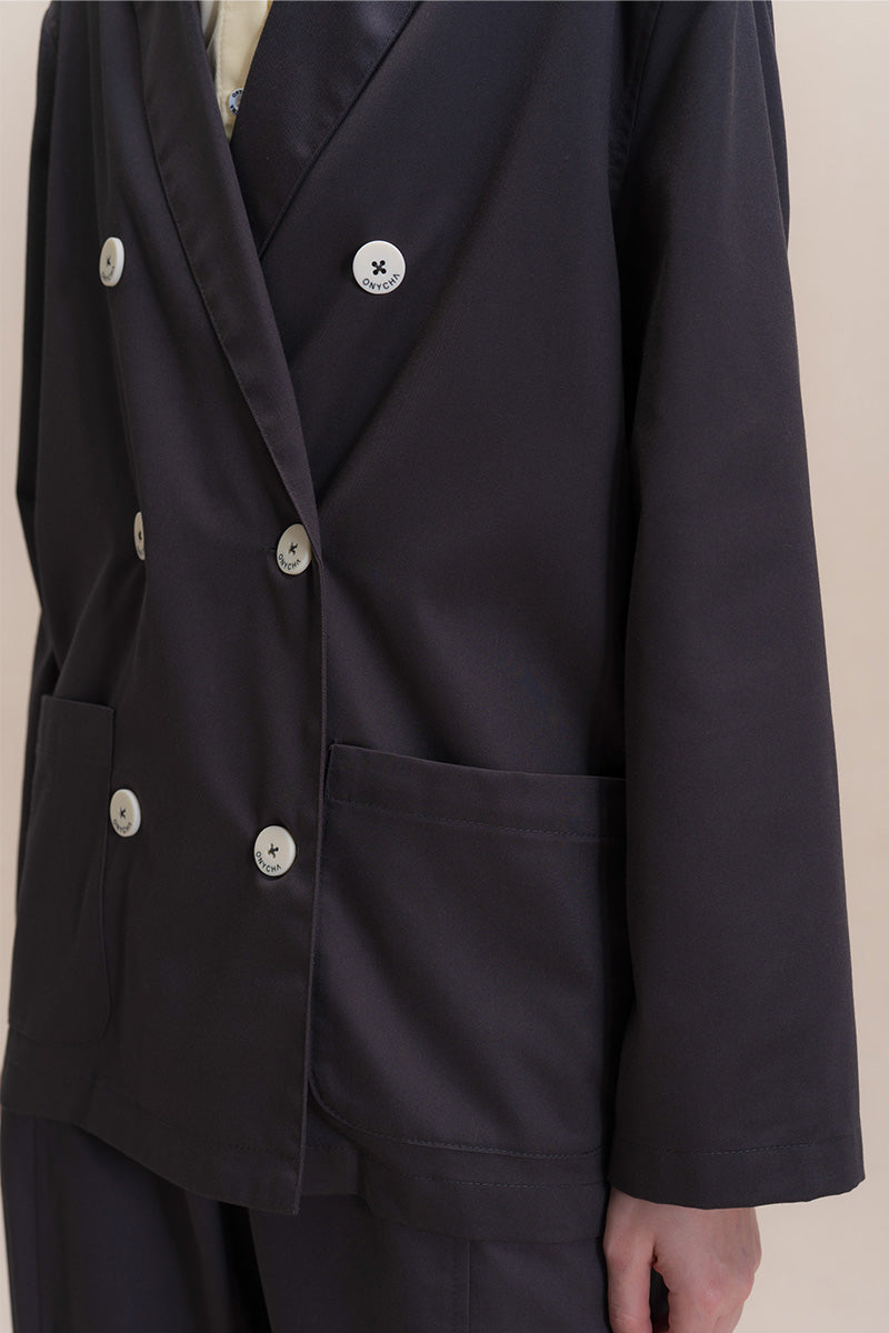 Relaxed Fit Blazer With Statement Buttons In Graphite