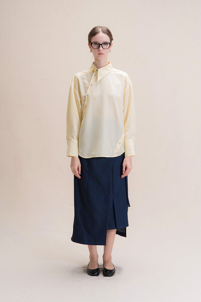 Shirt With Asymmetric Buttons In Buttercream