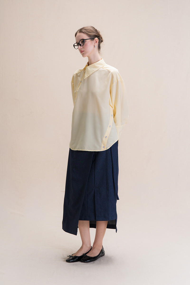 Shirt With Asymmetric Buttons In Buttercream