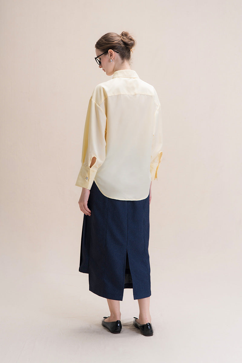 Shirt With Asymmetric Buttons In Buttercream
