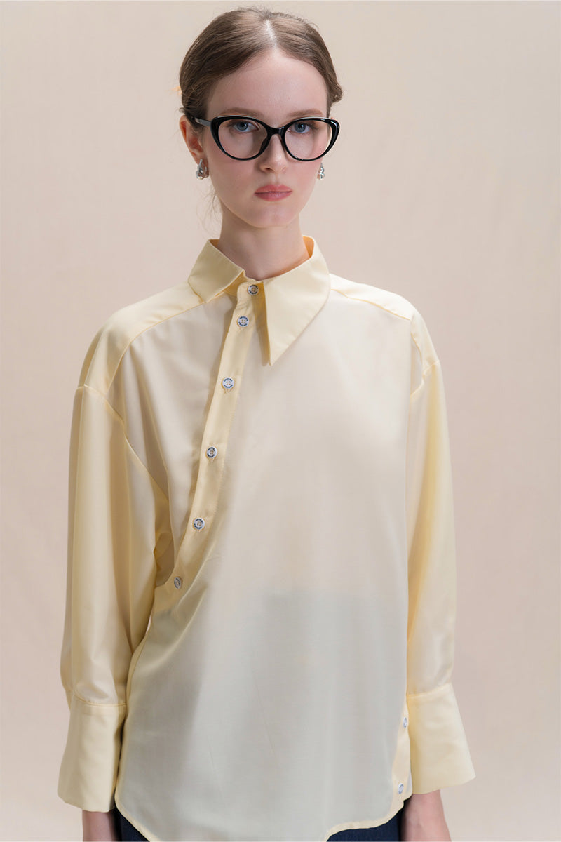 Shirt With Asymmetric Buttons In Buttercream