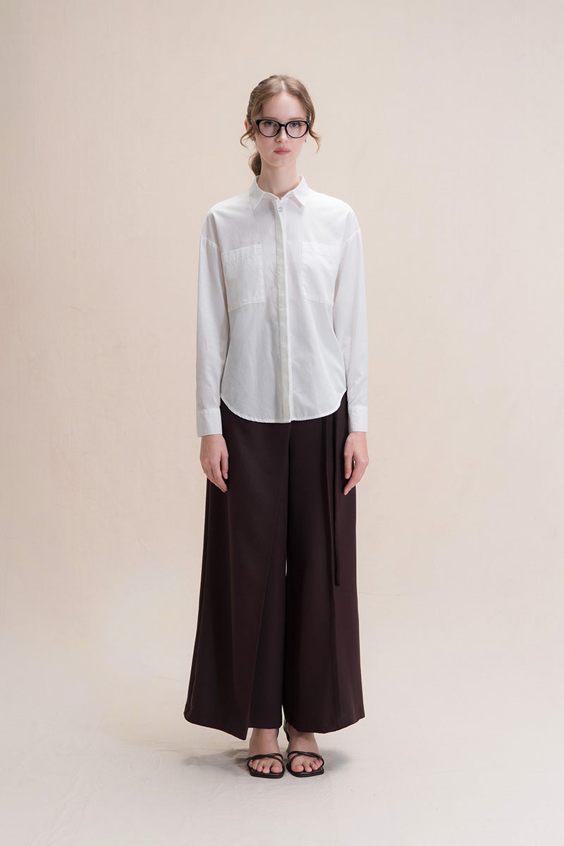 Shirt With Twisted Back Detail In White Tencel