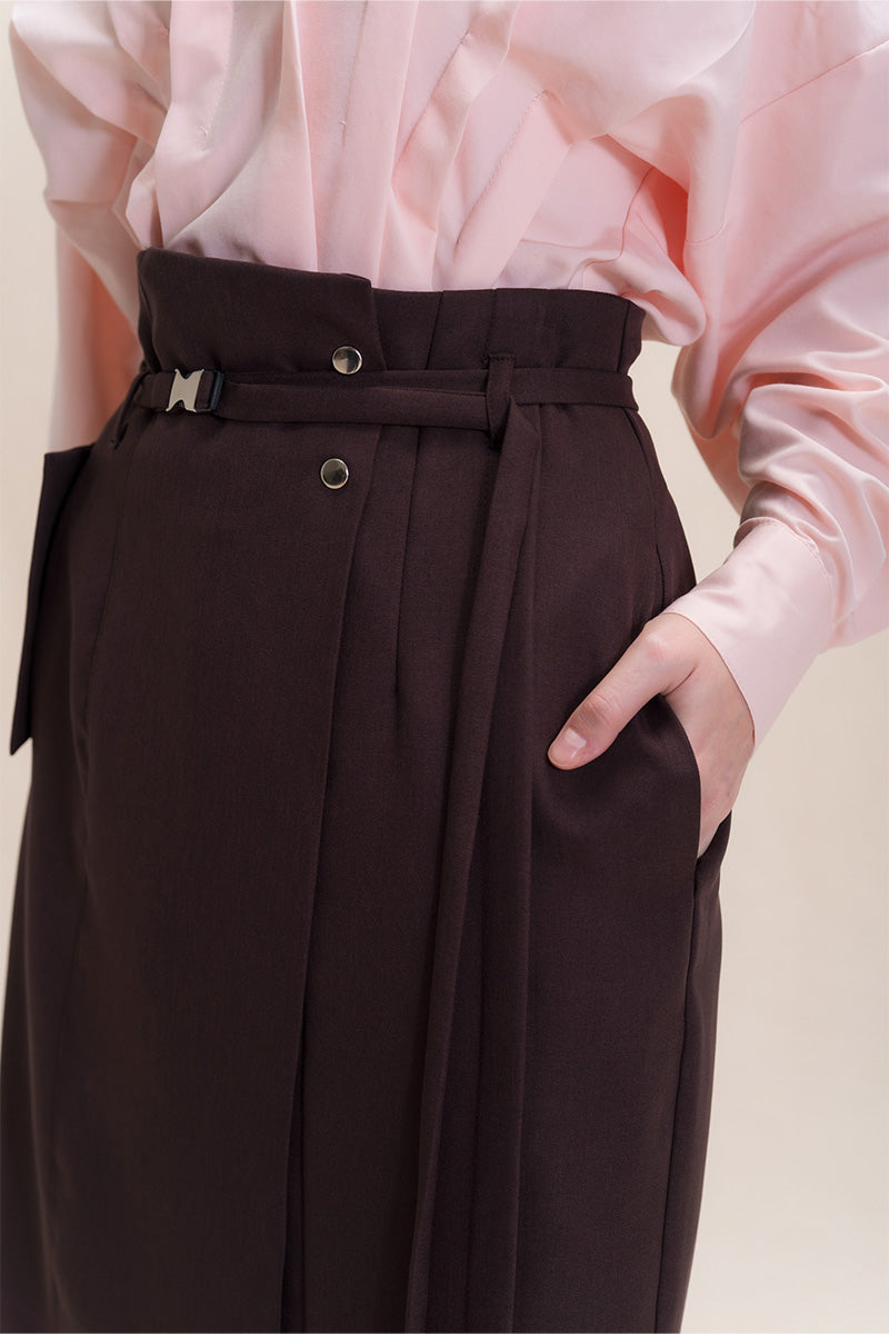 Asymmetric Wrap Midi Skirt In Dark Brown