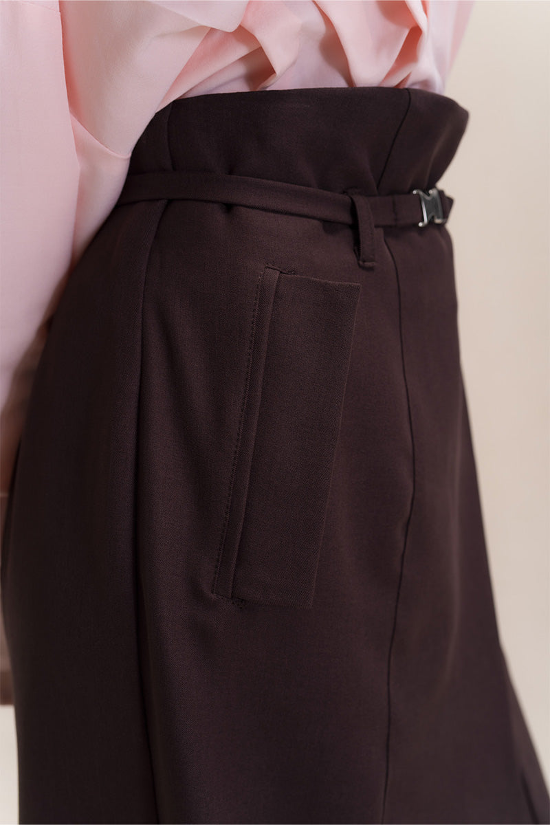Asymmetric Wrap Midi Skirt In Dark Brown
